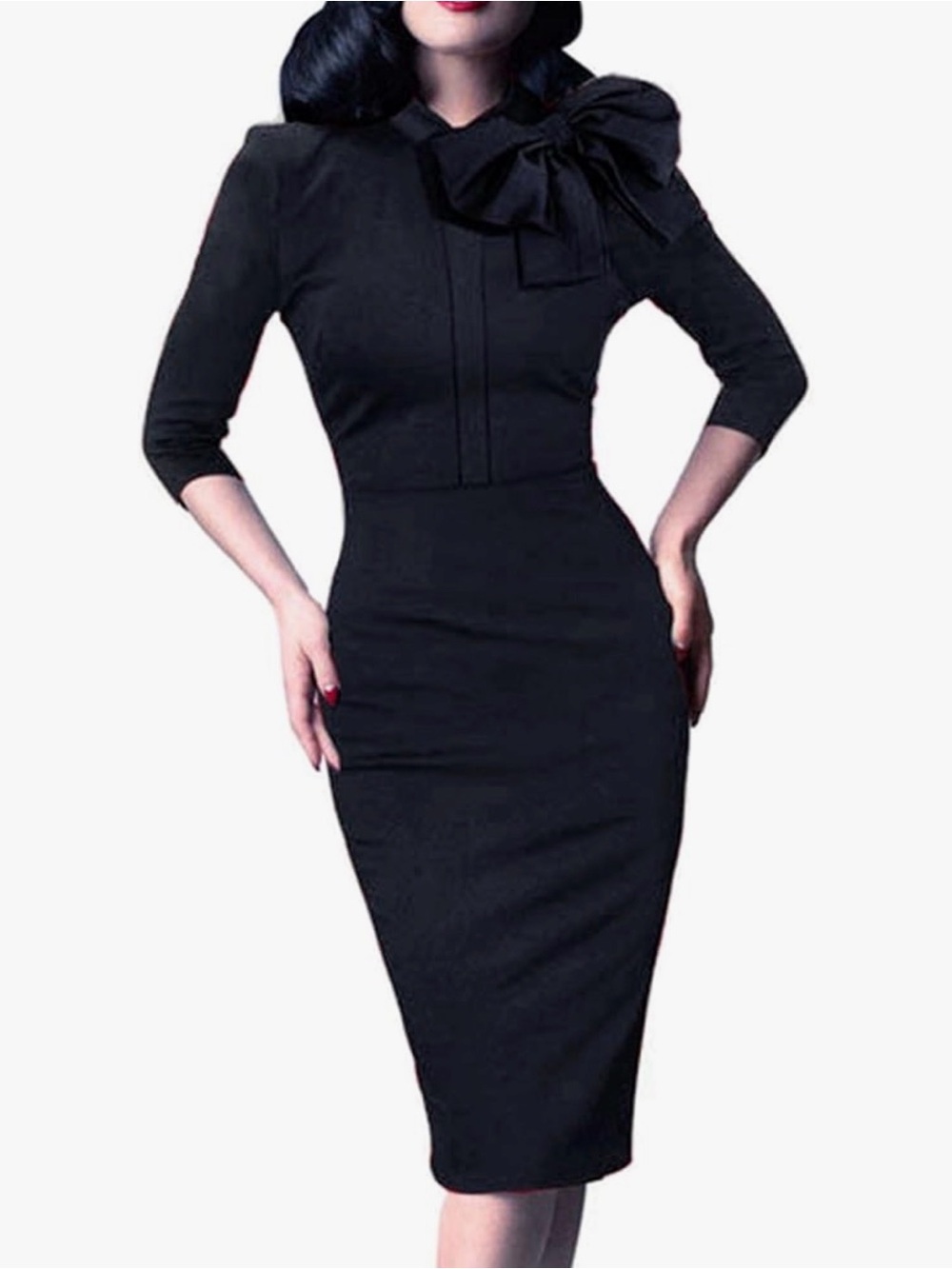 Classic Black Bow-Neck Sheath Dress - Women